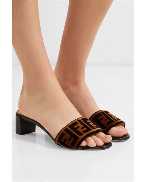 Fendi Logo Print Velvet And Leather Mules 